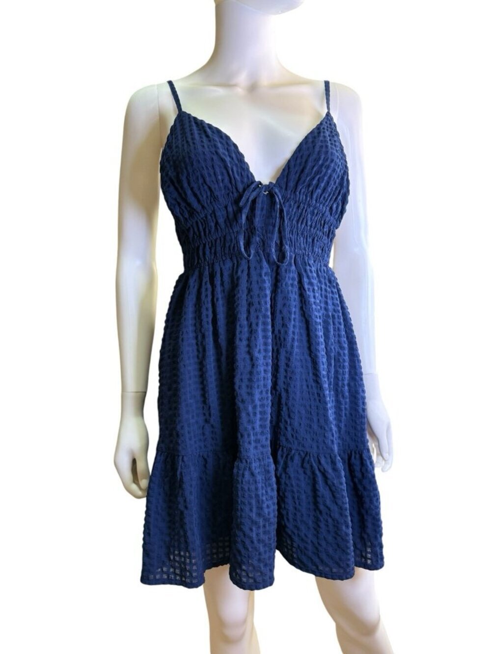 Aeropostale Womens Baby Doll Dress Blue Smocked Waist Summer Boho Size M EUC